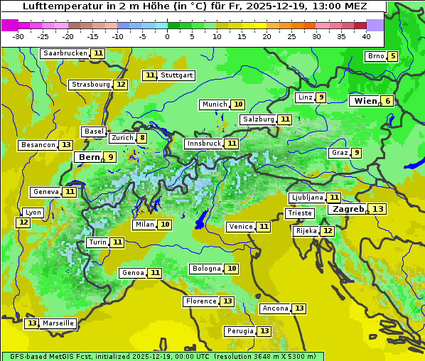 Temperatur, 19. 12. 2025