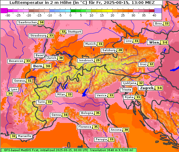 Temperatur, 15. 8. 2025