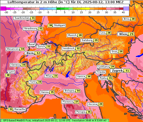 Temperatur, 12. 8. 2025