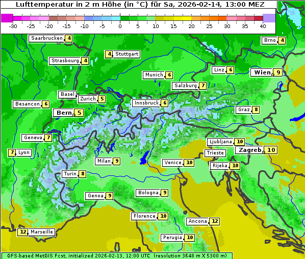 Temperatur, 14. 2. 2026