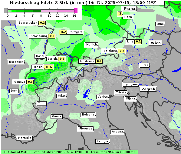 Niederschlag, 15. 7. 2025