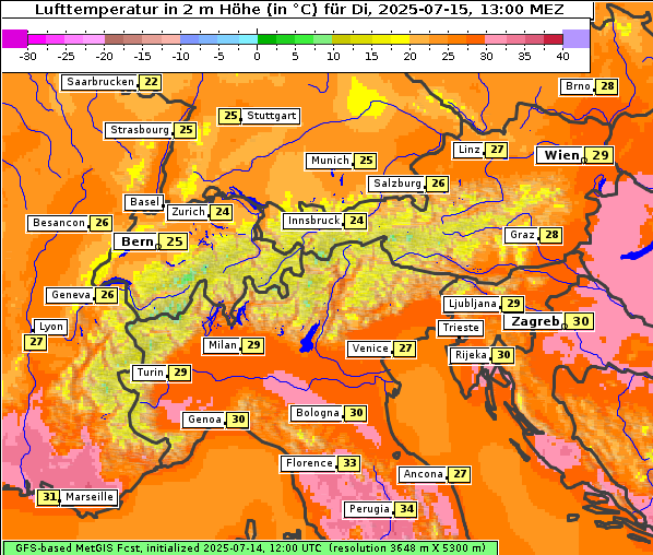 Temperatur, 15. 7. 2025