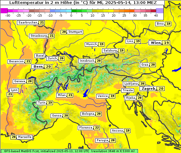 Temperatur, 14. 5. 2025