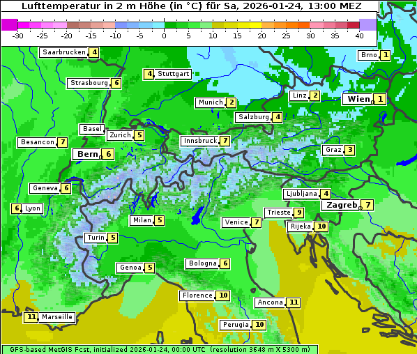 Temperatur, 24. 1. 2026