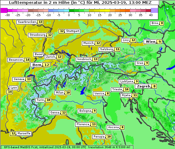 Temperatur, 19. 3. 2025