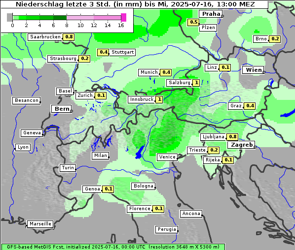 Niederschlag, 16. 7. 2025