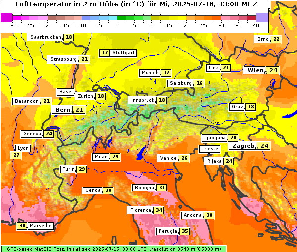 Temperatur, 16. 7. 2025