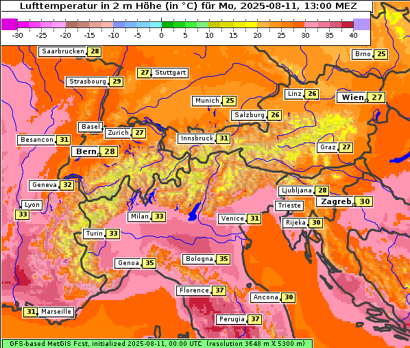 Temperatur, 11. 8. 2025