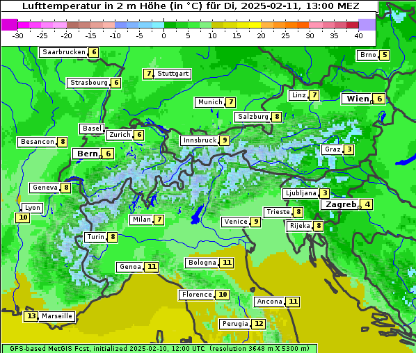 Temperatur, 11. 2. 2025