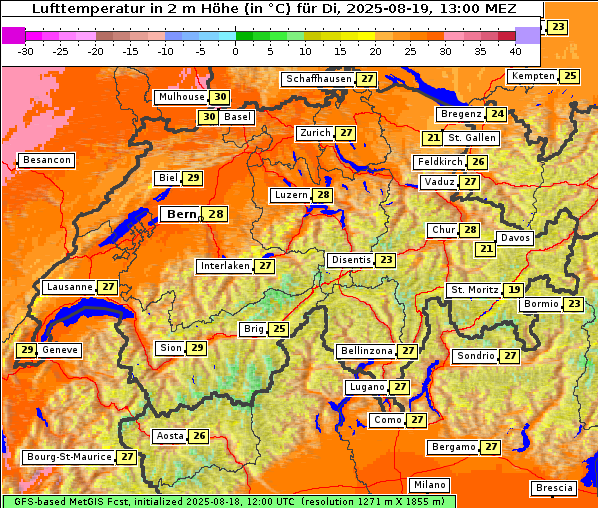 Temperatur, 19. 8. 2025