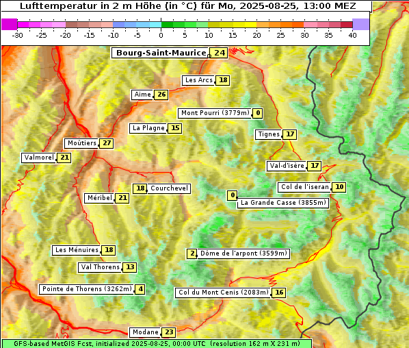 Temperatur, 25. 8. 2025