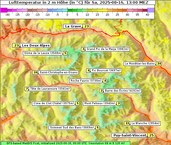 Temperatur, 16. 8. 2025
