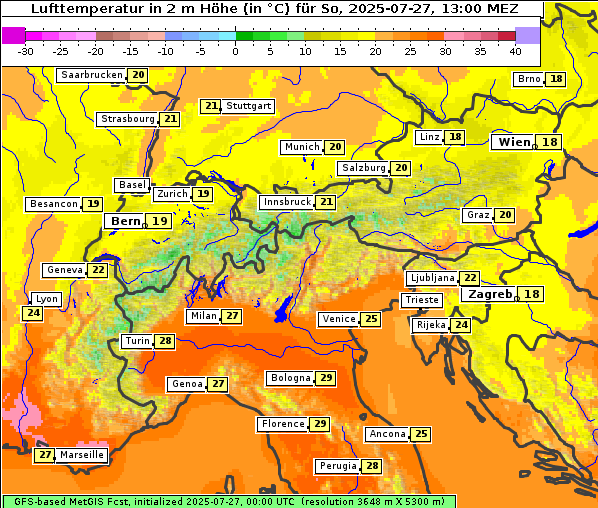 Temperatur, 27. 7. 2025