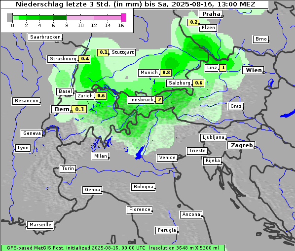 Niederschlag, 16. 8. 2025