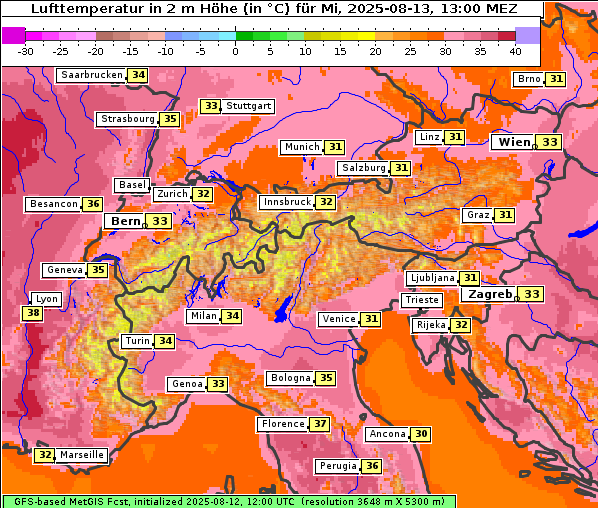 Temperatur, 13. 8. 2025