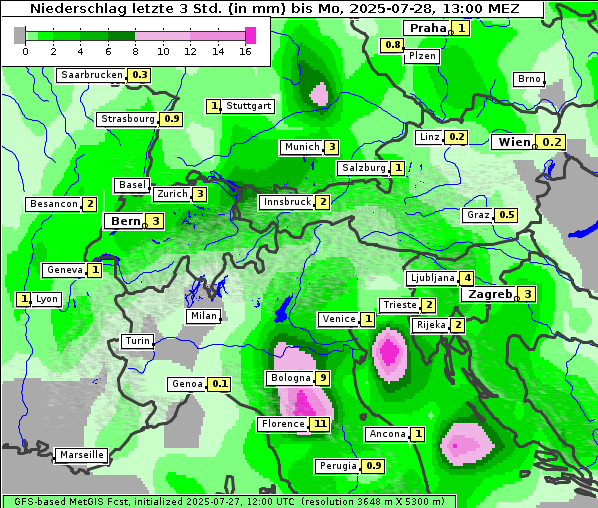 Niederschlag, 28. 7. 2025
