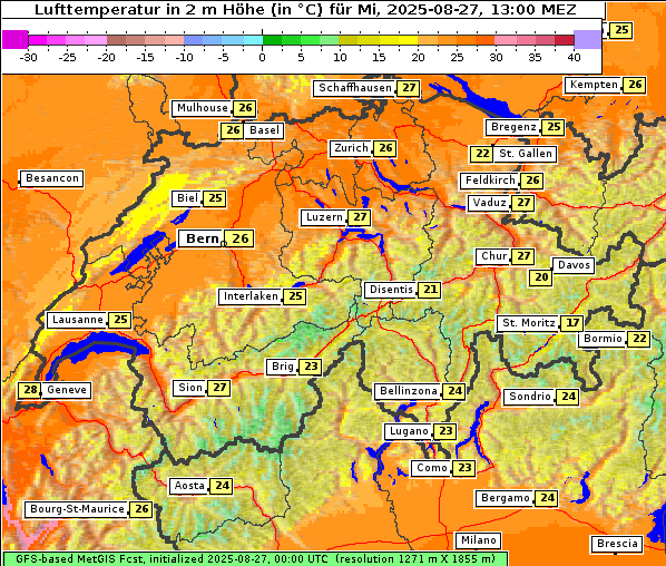 Temperatur, 27. 8. 2025