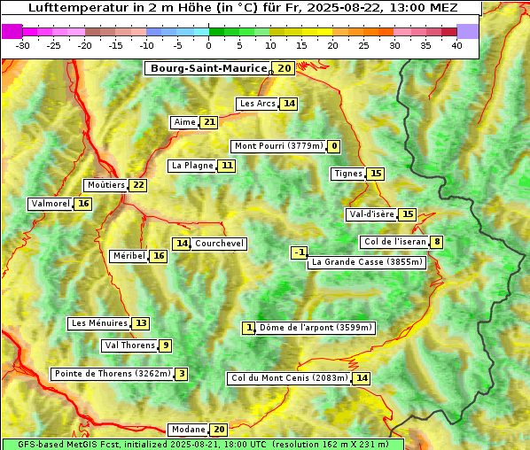 Temperatur, 22. 8. 2025