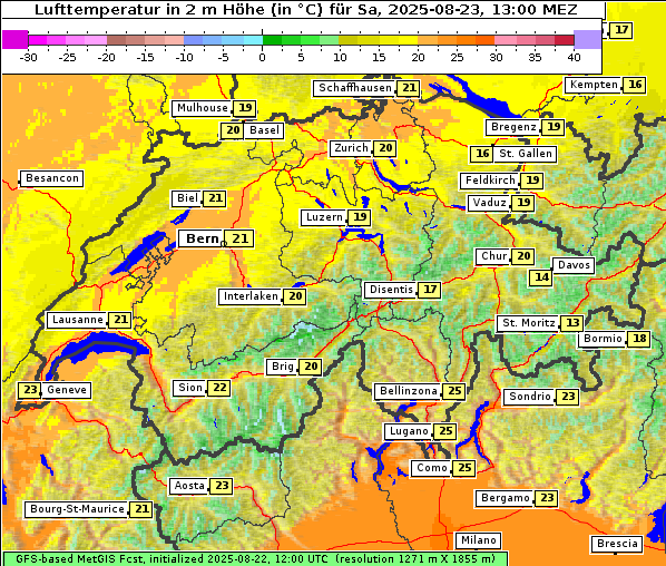 Temperatur, 23. 8. 2025