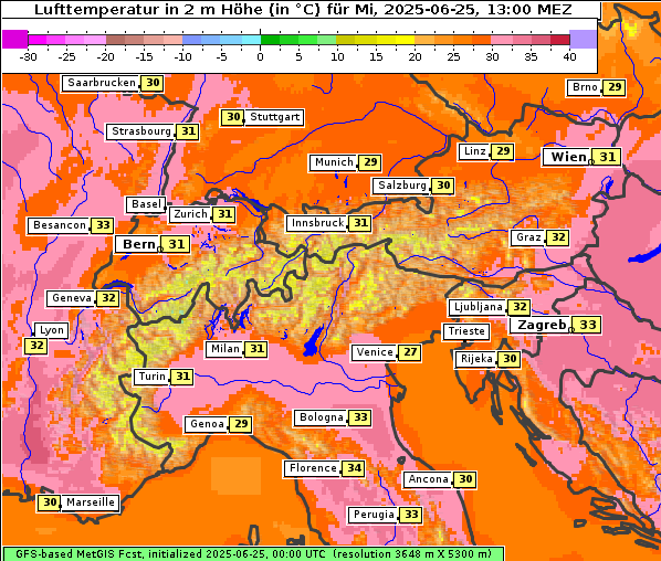 Temperatur, 25. 6. 2025