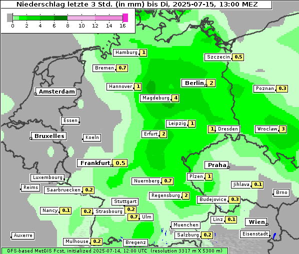 Niederschlag, 15. 7. 2025