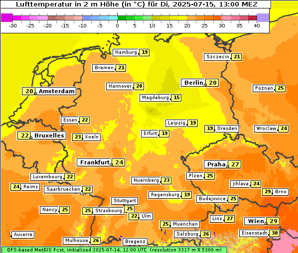 Temperatur, 15. 7. 2025