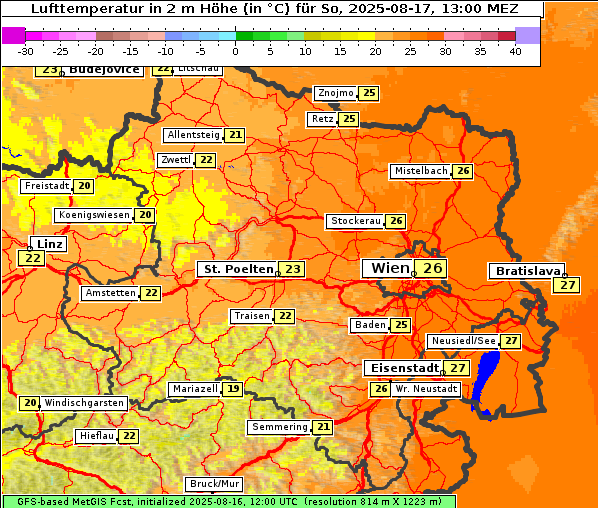 Temperatur, 17. 8. 2025