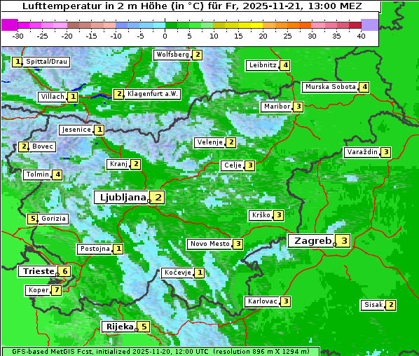 Temperatur, 21. 11. 2025