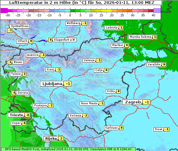 Temperatur, 11. 1. 2026