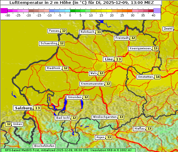 Temperatur, 9. 12. 2025