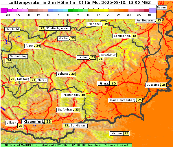 Temperatur, 18. 8. 2025