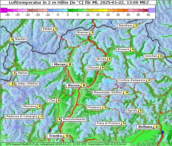 Temperatur, 22. 1. 2025