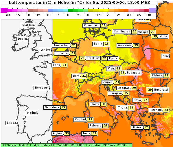 Temperatur, 6. 9. 2025
