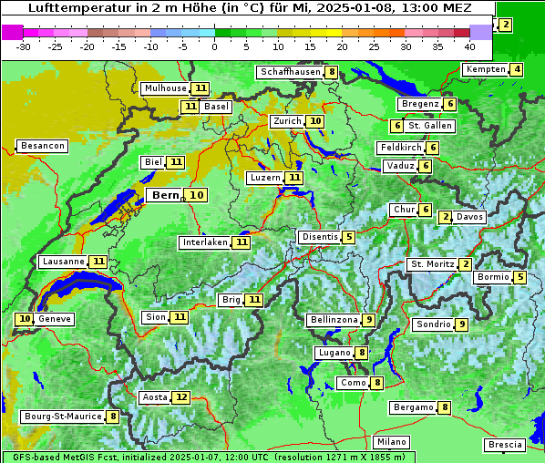 Temperatur, 8. 1. 2025