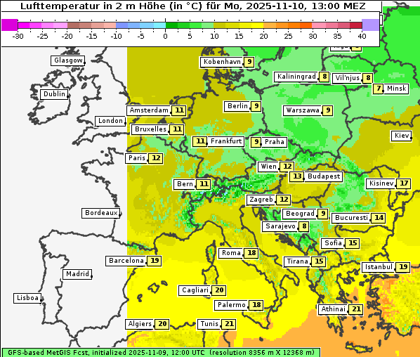 Temperatur, 10. 11. 2025