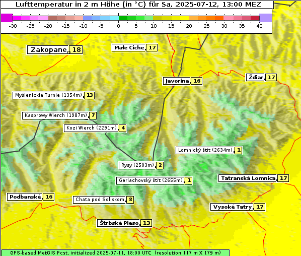 Temperatur, 12. 7. 2025