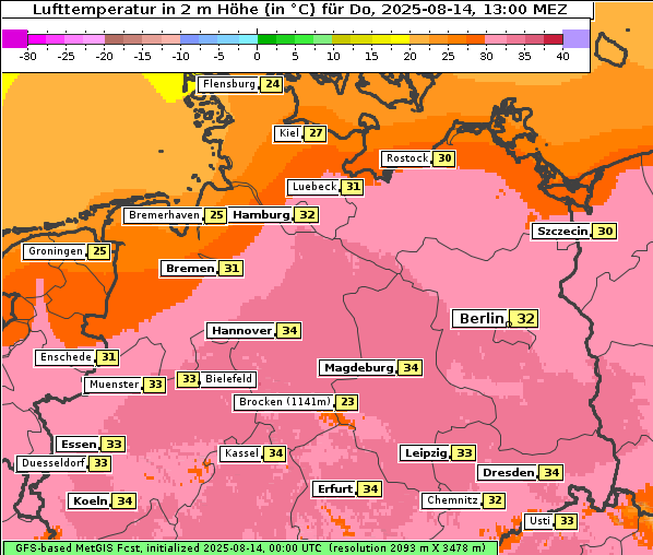 Temperatur, 14. 8. 2025