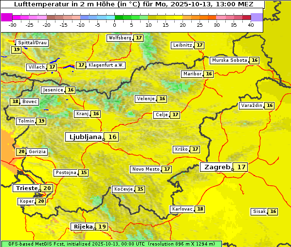 Temperatur, 13. 10. 2025