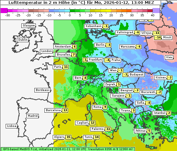 Temperatur, 12. 1. 2026
