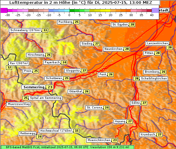 Temperatur, 15. 7. 2025