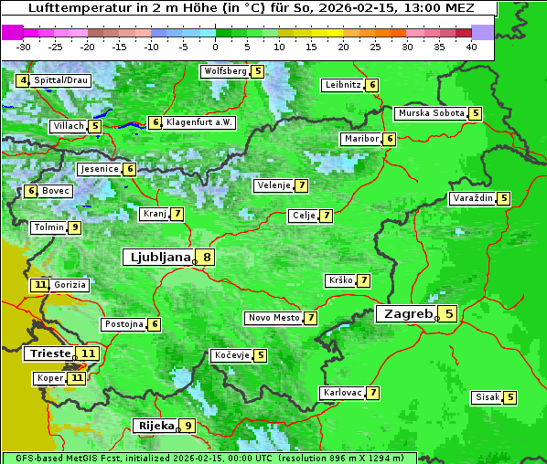 Temperatur, 15. 2. 2026