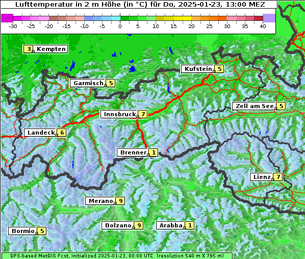 Temperatur, 23. 1. 2025