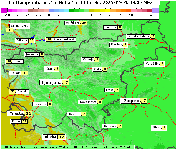 Temperatur, 14. 12. 2025