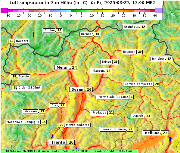 Temperatur, 22. 8. 2025