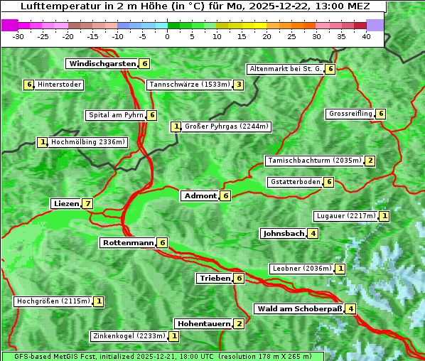 Temperatur, 22. 12. 2025