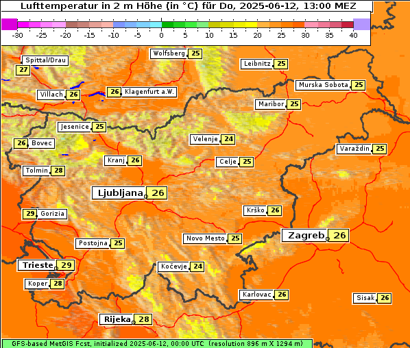 Temperatur, 12. 6. 2025