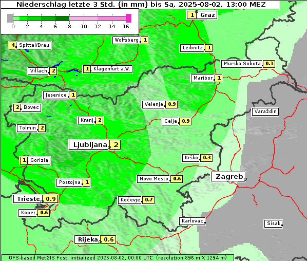 Niederschlag, 2. 8. 2025