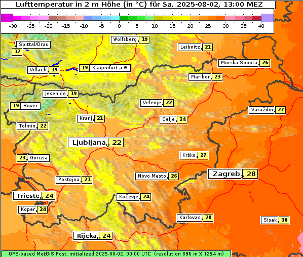 Temperatur, 2. 8. 2025