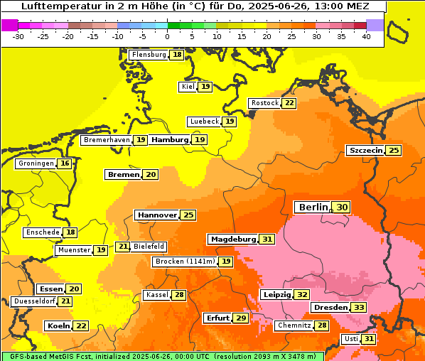 Temperatur, 26. 6. 2025