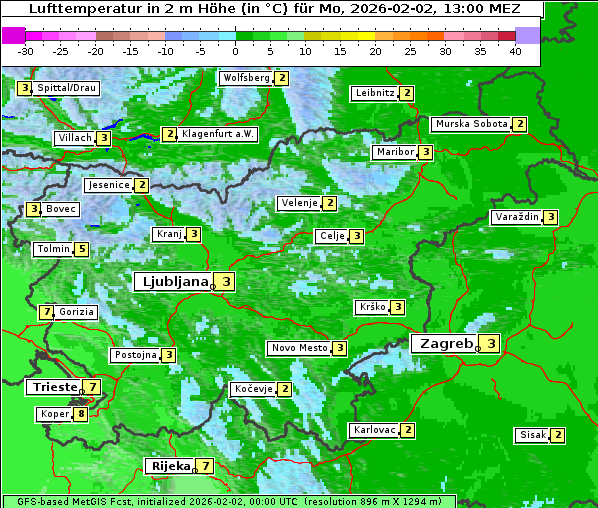 Temperatur, 2. 2. 2026